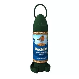 Peckish mealworms dried ready to use filled feeder in packaging